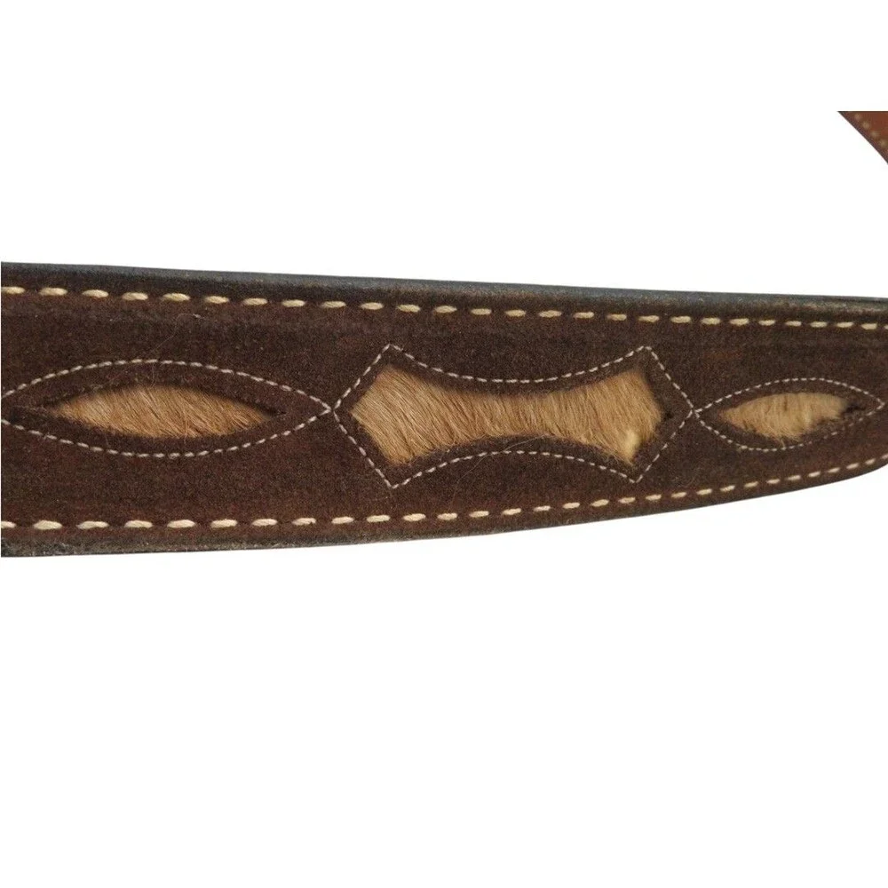 Vintage Justin Mens Leather Belt Size 40 Brown Suede Hair-on-Hide Western